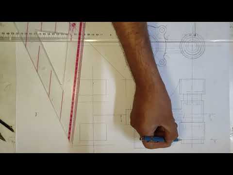 مسقط رأسي واستنتاج المسقط الجانبى فى اتجاه السهم وعمل قطاع أفقى عندالمحور 