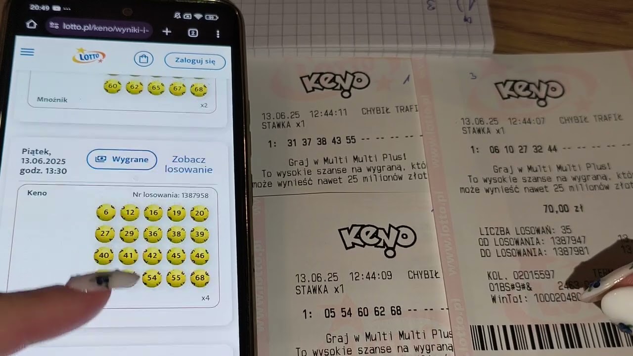 Keno za 210 zł 🍀 3 zakłady, 5 skreśleń na 35 losowań 🎉