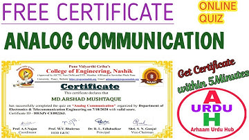 ONLINE QUIZ|QUIZ ON ANALOG COMMUNICATION|FREE QUIZ CERTIFICATE WITHIN 5 MINUTES
