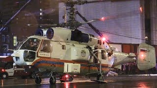 Вертолет Ка-32А МЧС запуск в сильный дождь в центре Москвы / Helicopter / и полет домой