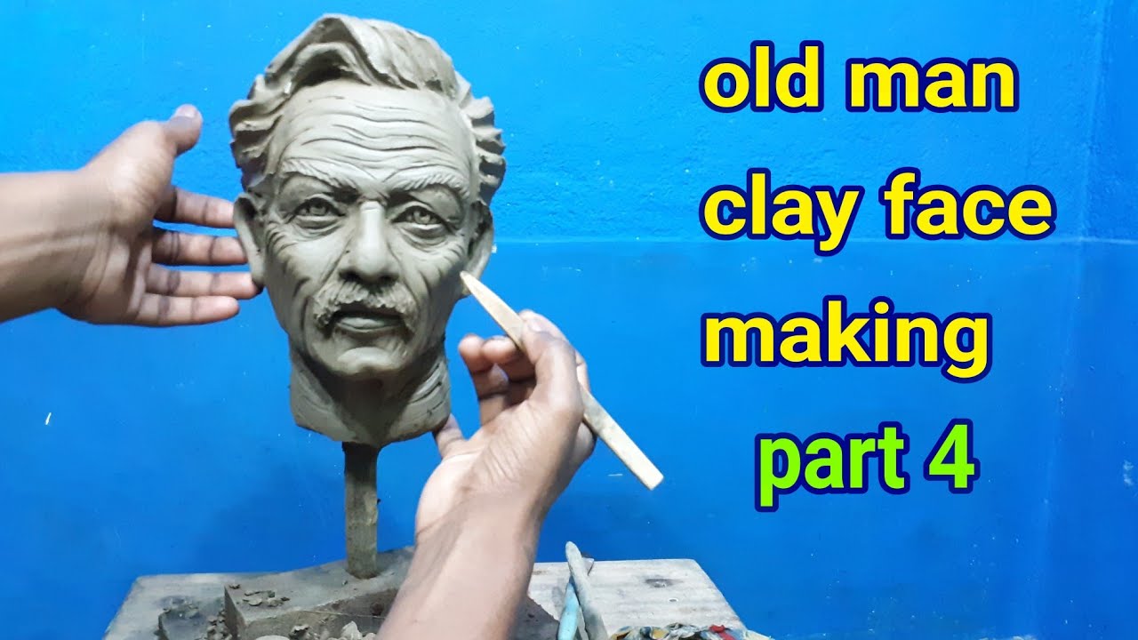 Old man face making with clay clay