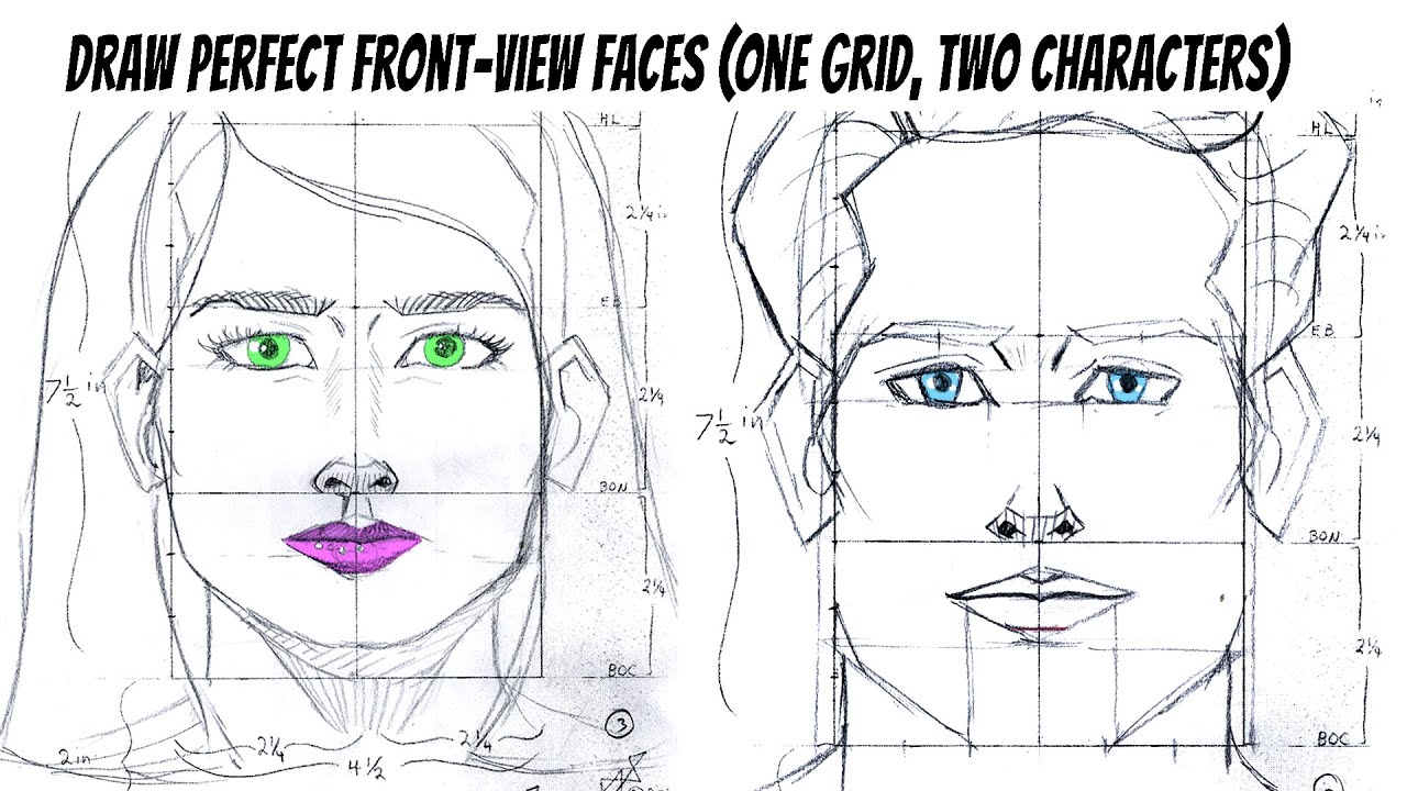 How to Draw Perfect Front-View Faces (One Grid, Two Characters)