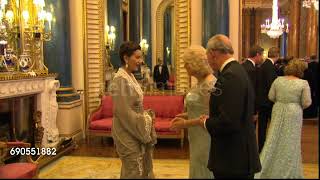 The Prince of Wales and the Duchess of Cornwall greet Princess Lalla Meryem of Morocco.