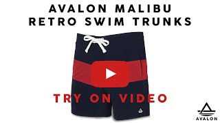 Avalon Malibu Men's Retro Swim Trunks in Navy \& Red