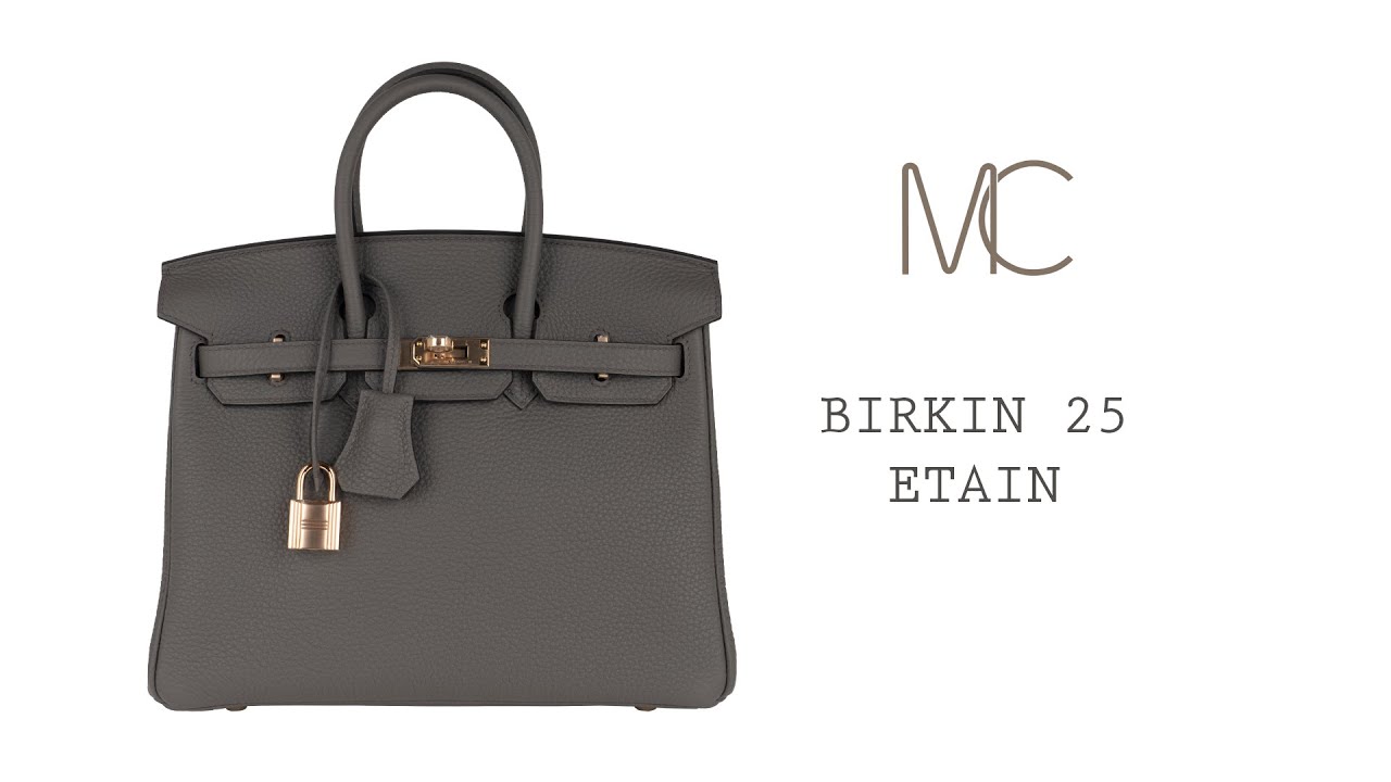 Hermes Birkin 25 Bag Etain Rose Gold Hardware Togo Leather • MIGHTYCHIC • 