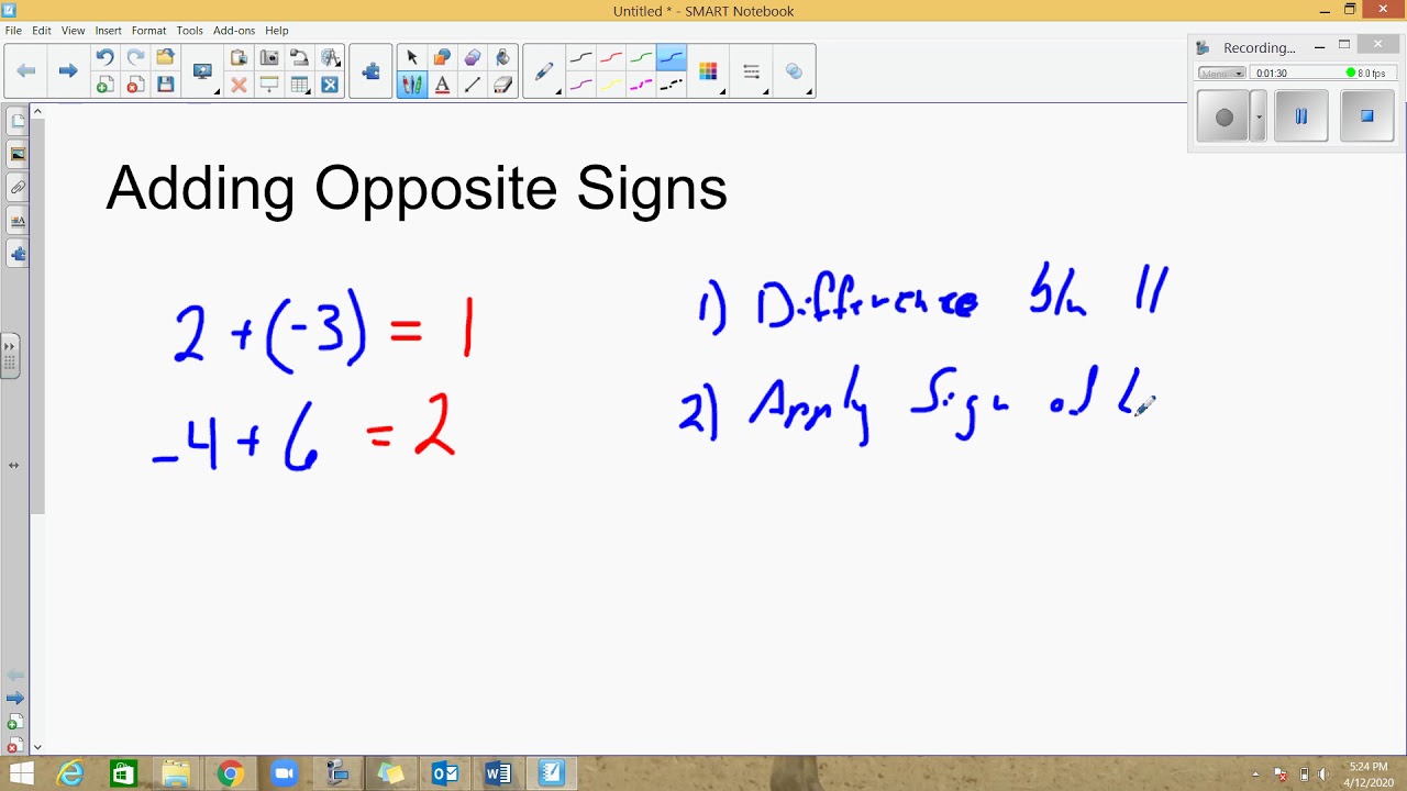 Adding Opposite Signs - YouTube