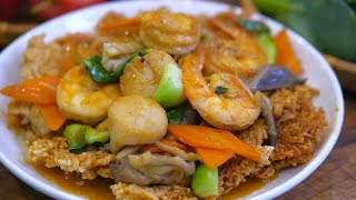 สูตรซุปข้าวจีนร้อนๆ (ข้าวกรอบทะเล)