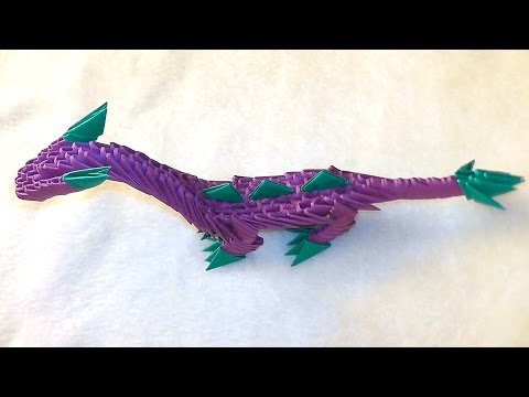 How to make a paper dragon (dinosaur). 3D origami tutorial