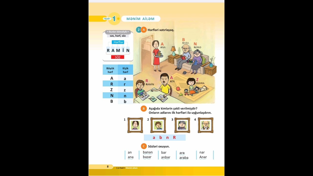 1-ci sinif Azərbaycan dili 1-ci hissə (səh 7,8,9,10) 
