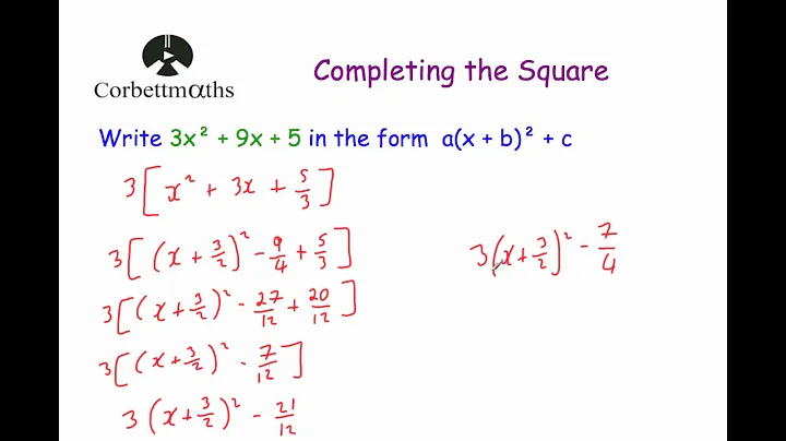 Completing the Square 2 - Corbettmaths