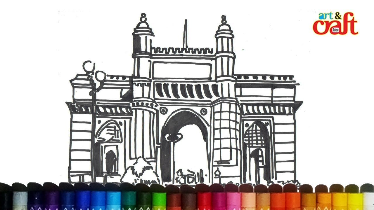 Gateway of India Monochrome series by artist Siddhaling Ankalkote   cityscape monochrome painting  Painted Rhythm Art Gallery