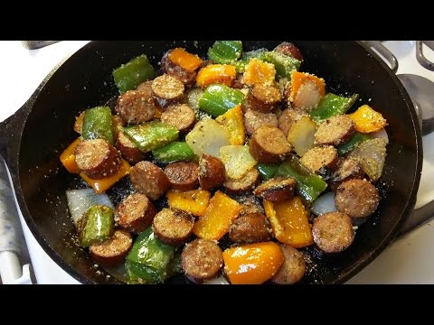 Cast Iron Cooking Kielbasa Sausage And Peppers Recipe