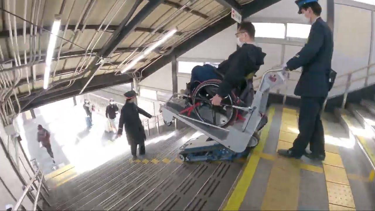 【電車乗換】車椅子ユーザー視点＿南海なんば駅〜JR新今宮駅【階段昇降機】Wheelchair users' train transfer routes and stair lifts.
