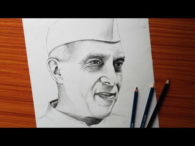 Colour line drawing of Jawaharlal Nehru (1889-1964) first Prime Minister of  India and a central figure in Indian politics. Dated 1940 - SuperStock