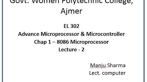EL 302 8086 Microprocessor Architecture Part2 by Manju Sharma Lect. Computer GWPC Ajmer