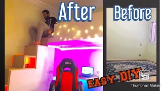 DIY LOFT BED GAMING AREA طريقة سهل لصناعة غرفة اللعاب Small Room Makeover Ultimate Gaming Room Setup