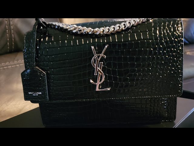 Saint Laurent medium sunset bag in croc embossed leather 1 year review #ysl  #sunset #luxurybags 