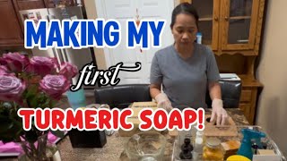 Making my first batch of turmeric soap.