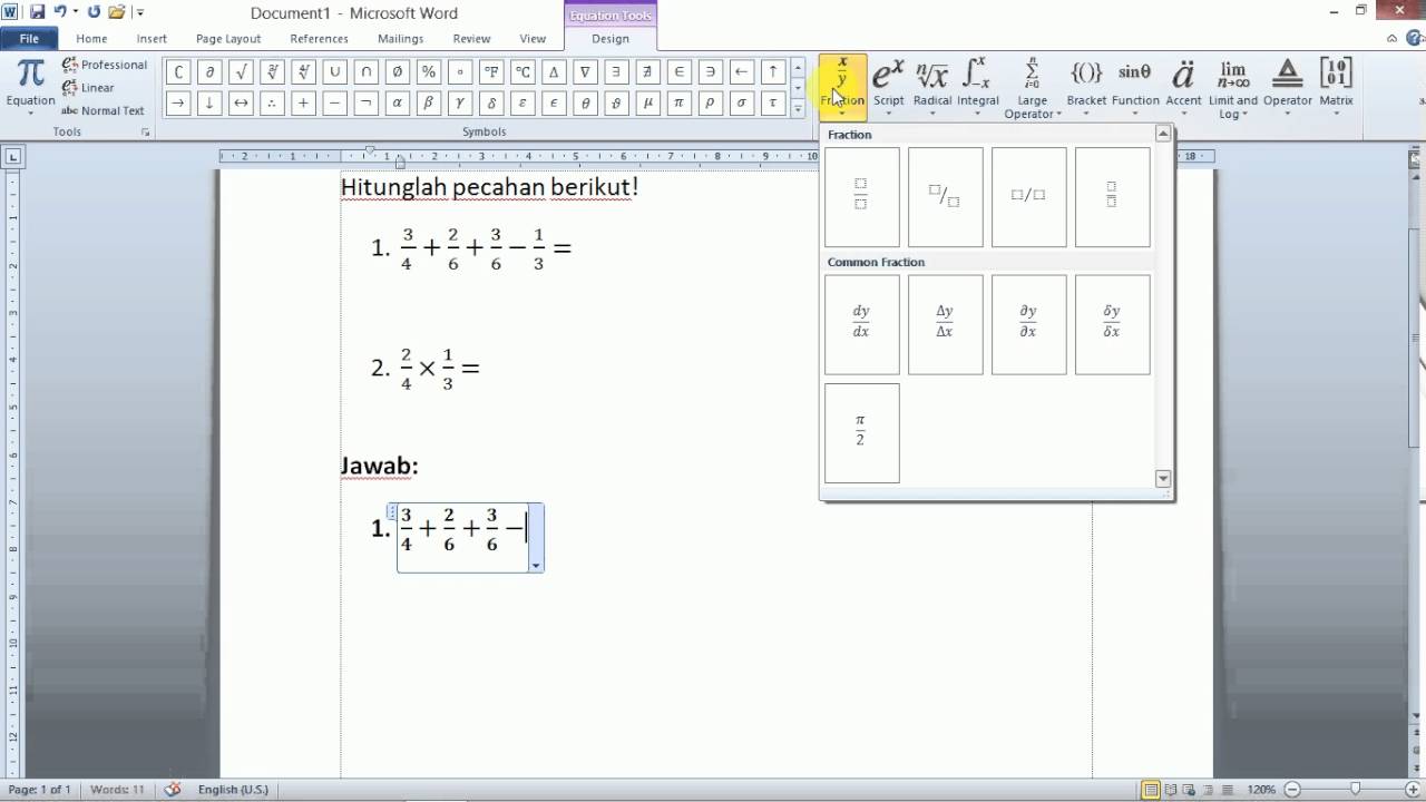 Cara Membuat Rumus dan Menggunakan Rumus Equation pada Ms ...