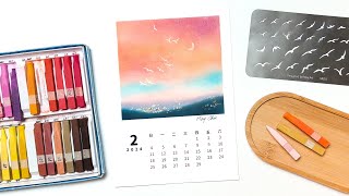 [ENG] Drawing the 2024 February Desk Calendar with Soft Pastels and Drawing Stencil screenshot 1