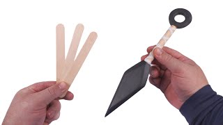 How to make Popsicle Stick KUNAI knife without using power tools   Realistic design