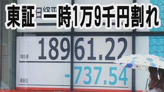 東証、一時１万９千円割れも３日ぶり反発　値幅１千円超える