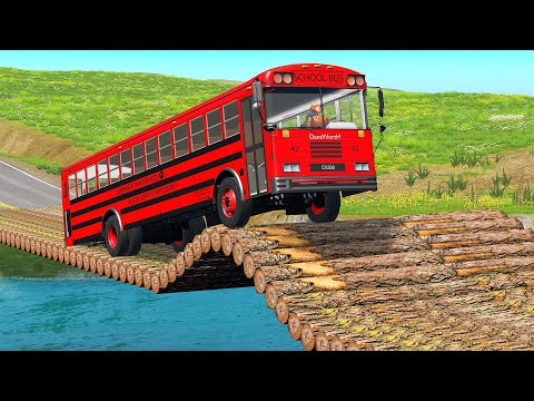 Cars vs Double Trailer Truck - Train and Rails - Speed Bumps - Deep Water 