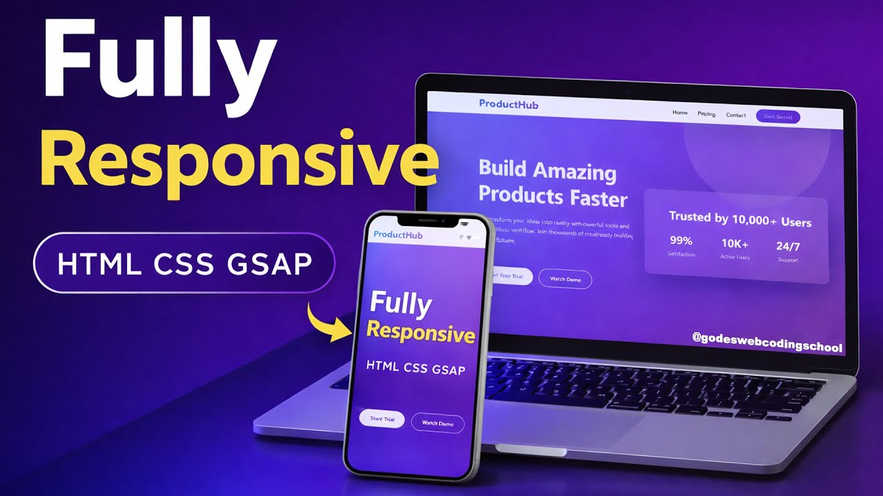 Fully Responsive Animated Landing Page Using HTML CSS & GSAP | Website Project 2026 | 