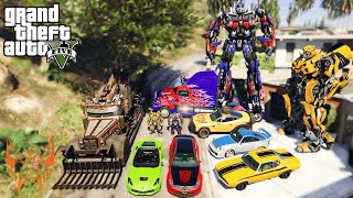 GTA 5 - Stealing TRANSFORMERS Movie Vehicles with Franklin! (Real Life Cars #2)
