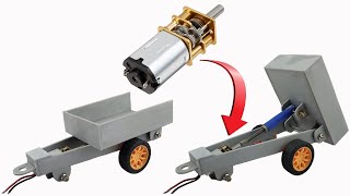 How to make a mini tractor trolley with hydraulic jack using gear motor | mini trolley