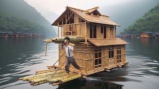 Young Man Builds Roof Of Floating House With Bamboos#countrylife #handmade #houseboat