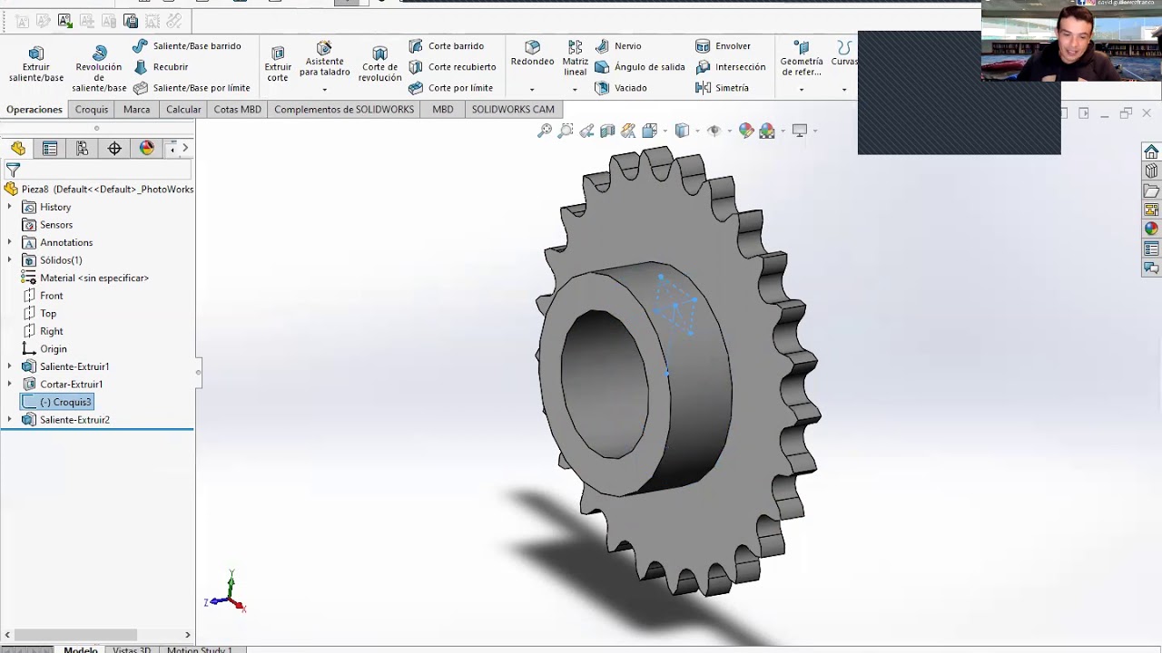 PRACTICANDO SOLIDWORKS PIÑON CADENA segunda parte - YouTube
