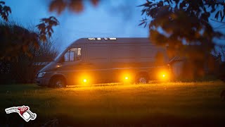 Low level flood light install for free camping surf van | Sprinter conversion timelapse