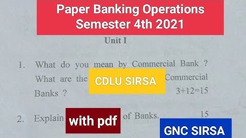 B.com Cdlu Paper Banking Operations Semester 4th 2021