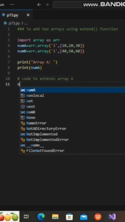 To add two arrays using extend() function in python - YouTube