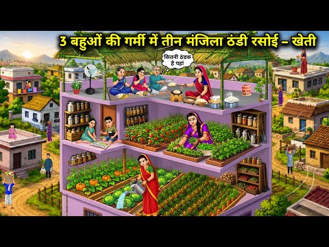 3 बहुओं की गर्मी में तीन मंजिला ठंडी रसोई - खेती || Cartoon Videos || 3 story cool kitchen in heat o