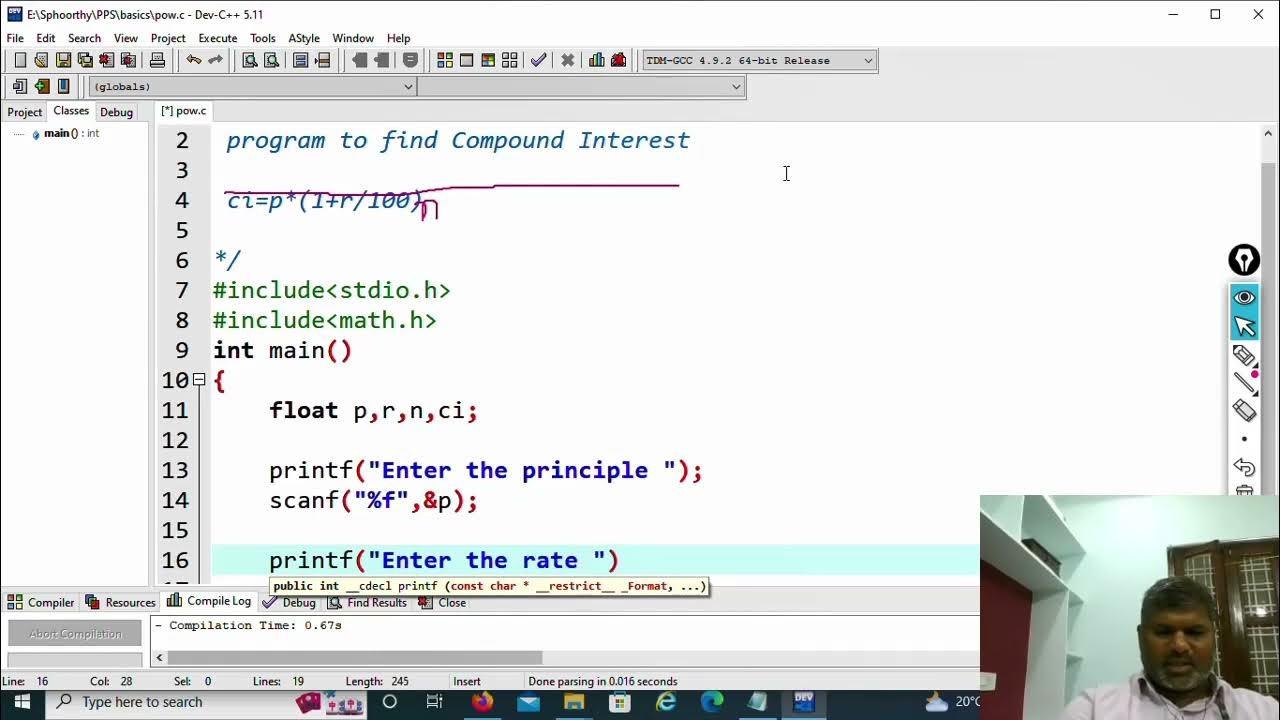 C2.10 program to find Compound Interest | C Language | for Beginners ...