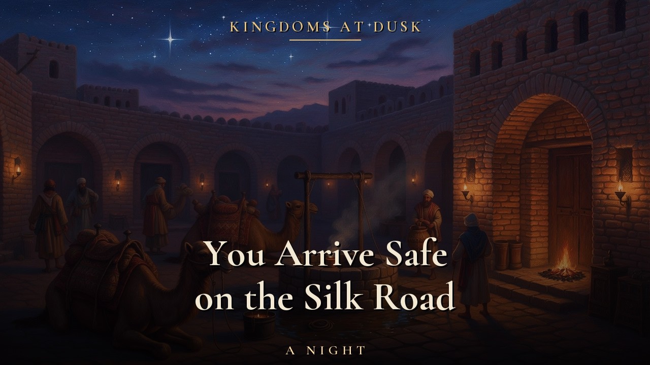 You arrive safe behind ancient walls on the Silk Road as the desert night falls