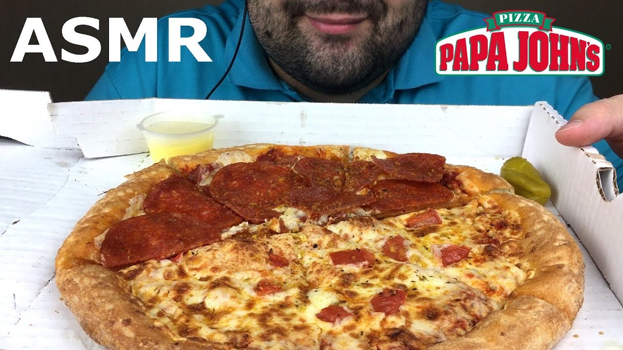 ASMR MARGARITA & PEPPERONI PIZZA from Papa John's (Eating Sounds) NO TALKING