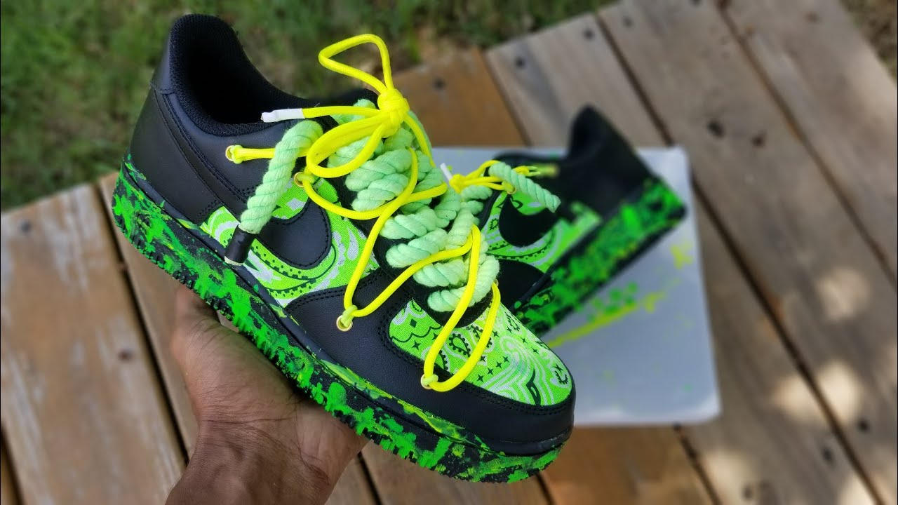 input Tage en risiko Tid Custom Nike AF1(slime green OFF WHITE ROPE LACE)#art #diy #painting -  YouTube