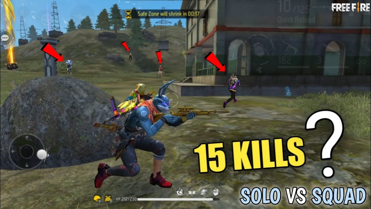 15 KILLLS? IMPOSSIBLE SOLO VS SQUAD GAMEPLAY - GARENA FREE FIRE - YouTube
