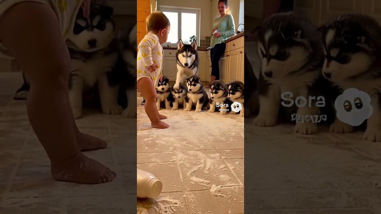 5 Husky Puppies React to a Powdery Kitchen Surprise 🐾  creatively crafted