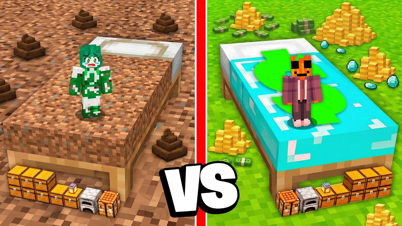 POBRE vs. RICO: BASE de CAMA GIGANTE en Minecraft!