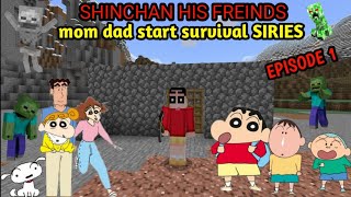SHINCHAN HIS FREINDS NOHARA FAMILY MAKE SMALL HOUSE AND START MINECARFT SURVIVAL SIRIES NEW EPISODE1
