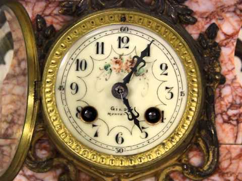 French 1890's 3 Pc. Marble Clock Set, Moreau Cosette Les Mis Sculpture A-19559