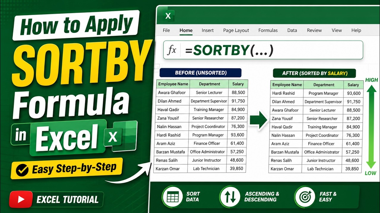 How to use SORTBY Formula in MS Excel || SORTBY Formula in Excel - YouTube