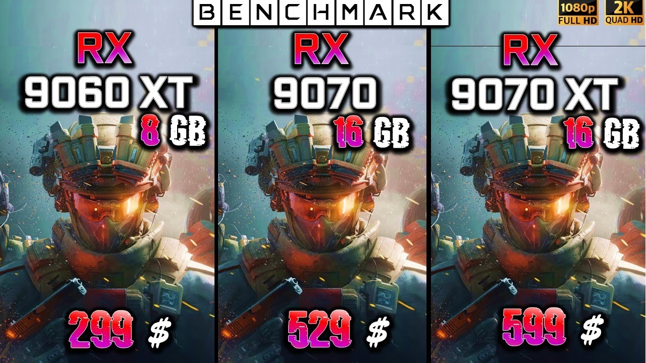 RX 9060 XT 8GB vs RX 9070 16GB vs RX 9070 XT 16GB / Test / 1080p