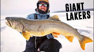 CRAZY Day of Ice Fishing GIANT Lake Trout on Lake Superior!