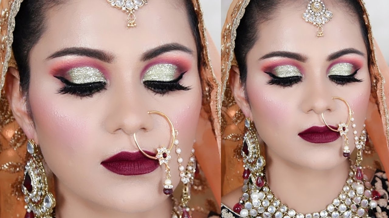 INDIAN MUSLIM BRIDAL Makeup Tutorial In HINDI Green Gold Half Cut