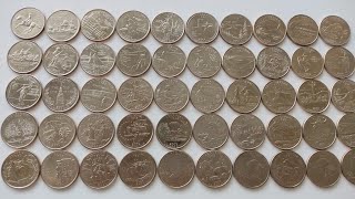 Коллекция 25 центовых монет серии штаты США.